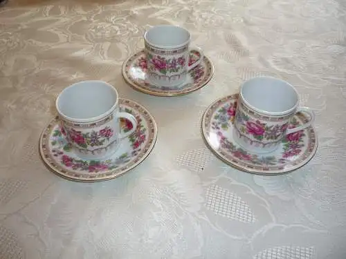 3 Mokkatassen Espresso + Teller China Porzellan Vintage