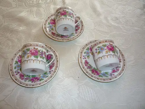 3 Mokkatassen Espresso + Teller China Porzellan Vintage