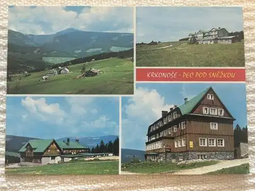 [Echtfotokarte farbig] Krkonose - PEC pod Znezkou - Riesengebirge,
4 Ansichten mit Bauden. 
