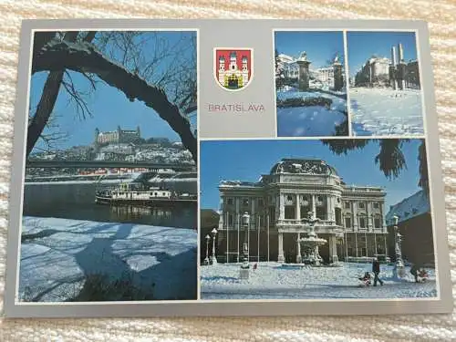 [Echtfotokarte farbig] Bratislava, Hrad, Slovenske narodne divadlo, L Stura, Budova Uradu vlady SSR. 