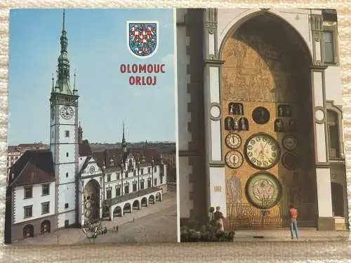 [Echtfotokarte farbig] Orloj Olomouc, Olmütz, Astronomische Uhr 1420. 