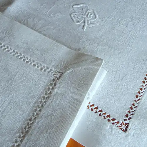 10 große antike LEINEN SERVIETTEN mit  HOHLSAUM HANDARBEIT und MONOGRAMM  "F B" weiß 63 x 63 STOFFSERVIETTEN TAFELSERVIETTEN