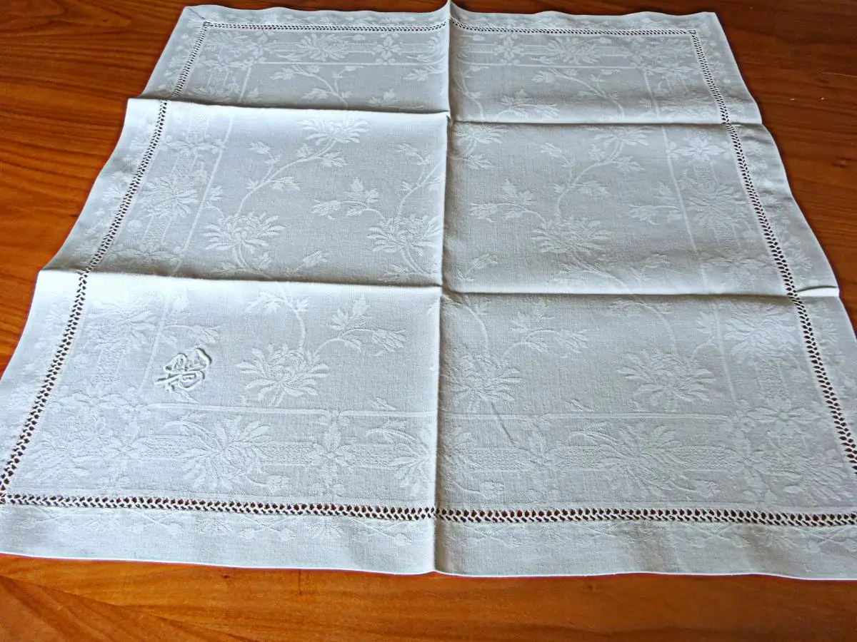 10 große antike LEINEN SERVIETTEN mit  HOHLSAUM HANDARBEIT und MONOGRAMM  