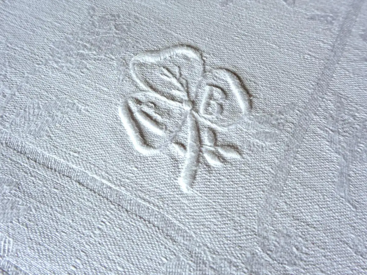 10 große antike LEINEN SERVIETTEN mit  HOHLSAUM HANDARBEIT und MONOGRAMM  