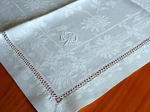10 große antike LEINEN SERVIETTEN mit  HOHLSAUM HANDARBEIT und MONOGRAMM  "F B" weiß 63 x 63 STOFFSERVIETTEN TAFELSERVIETTEN