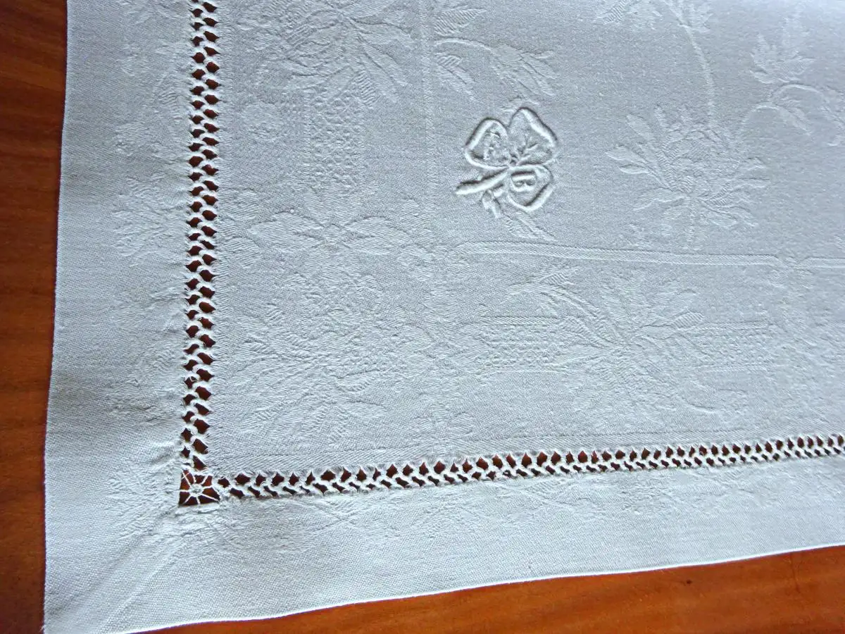 10 große antike LEINEN SERVIETTEN mit  HOHLSAUM HANDARBEIT und MONOGRAMM  