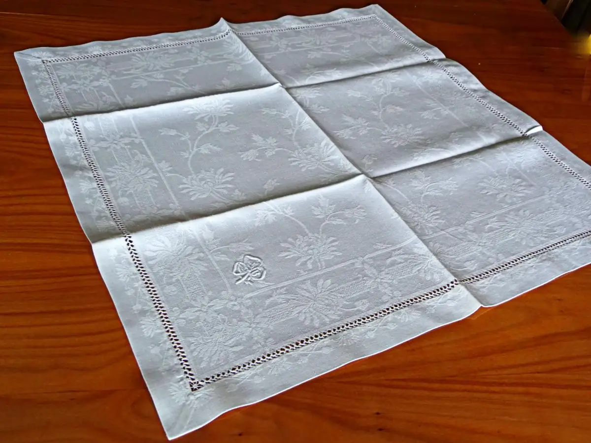 10 große antike LEINEN SERVIETTEN mit  HOHLSAUM HANDARBEIT und MONOGRAMM  