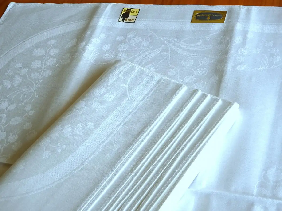 12 LEINEN - DAMAST TAFEL - SERVIETTEN BIELEFELDER HALBLEINEN Maiglöckchen OVP unbenutzt 3