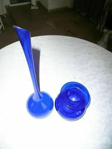 Vase aus Lauscha Glas Thüringen Mundgeblasen DDR, 2 St., Dekovase, Blau