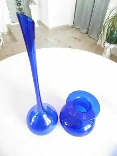 Vase aus Lauscha Glas Thüringen Mundgeblasen DDR, 2 St., Dekovase, Blau
