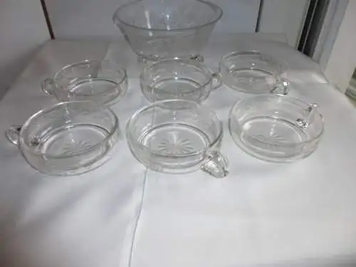 Desert Kompott Schalen Set 1 Schüssel + 6 Schalen, Glas, DDR