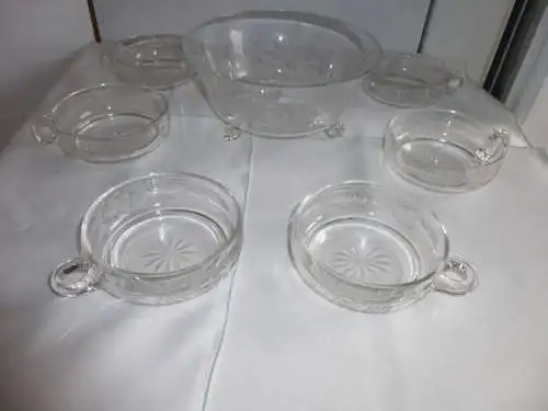 Desert Kompott Schalen Set 1 Schüssel + 6 Schalen, Glas, DDR