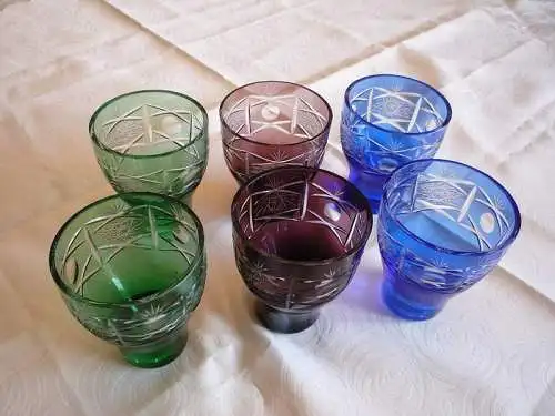 6 DDR Römergläser Saft Wasser Bunter Überfang Bleikristall