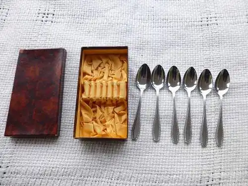 6 antike Kaffeelöffel Wello Chrom Elefant Wellner Ähren August Wellner  inkl. Box