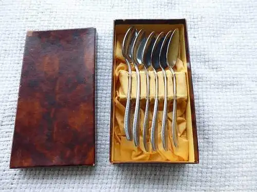 6 antike Kaffeelöffel Wello Chrom Elefant Wellner Ähren August Wellner  inkl. Box