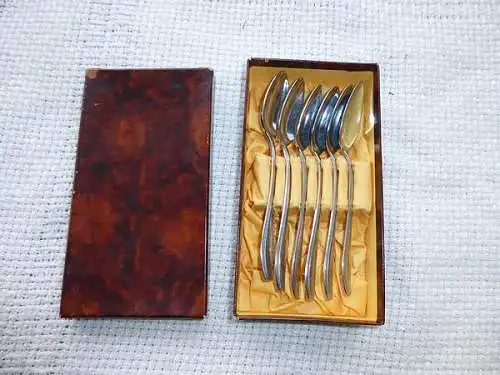 6 antike Kaffeelöffel Wello Chrom Elefant Wellner Ähren August Wellner  inkl. Box