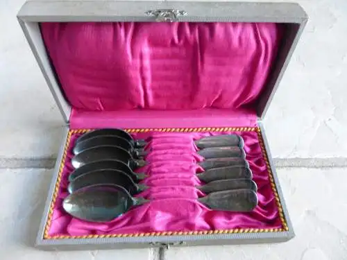 6 antike Kaffeelöffel Löffel versilbert 20er Silberauflage Herk. unbekannt