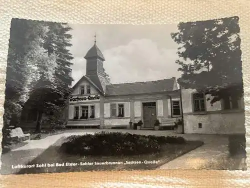 [Echtfotokarte schwarz/weiß] Luftkurort Sohl bei Bad Elster - Sohler Sauerbrunnen "Sachsen-Quelle". 