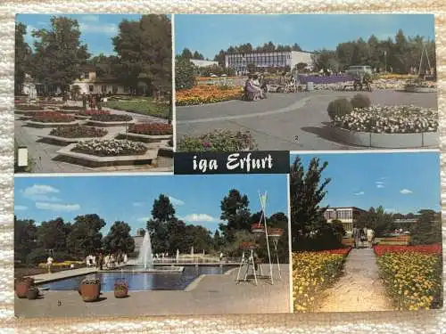 [Echtfotokarte farbig] iga Erfurt 1. Rosengarten, 2. Am Festplatz, 3. Wasserachse, 4. Vor der Zentralgaststätte. 
