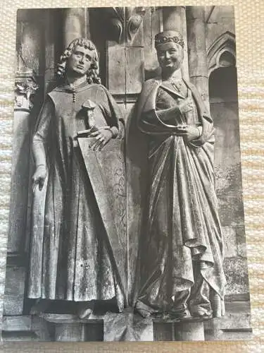 [Echtfotokarte schwarz/weiß] Dom zu Naumburg (13. Jahrhundert), Westchor, Hermann und Regelindis. 