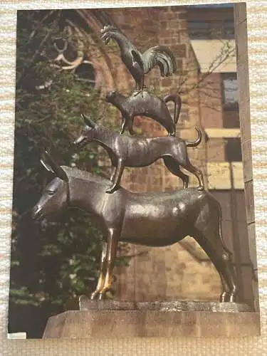 [Echtfotokarte schwarz/weiß] 2800 Bremen, Bremer Stadtmusikanten. 