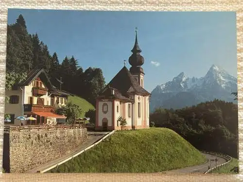 [Echtfotokarte farbig] Wallfahrtskirche Maria Gern mit Watzmanngruppe 2713 m. 