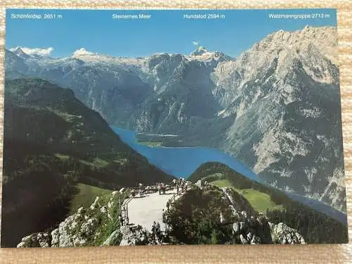 [Echtfotokarte farbig] Blick vom Jenner 1874 m auf Königssee, Schönfeldsp. 2651 m, Steinernes Meer, Hundstod 2594 m, Watzmanngruppe 2713 m. 