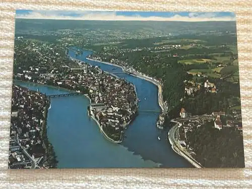 [Echtfotokarte farbig] Passau - Die Drei-Flüsse-Stadt, Donau-Inn-Ilz. 