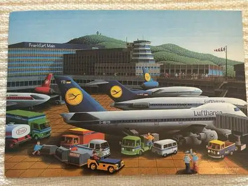 [Lithographie] Airport Frankfurt, Flughafen Frankfurt, Lufthansa, Motive Malerei Dieter Berlepp. 