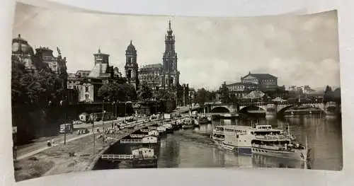 [Echtfotokarte schwarz/weiß] Dresden Terassenufer, Großbild-Foto s.w. 