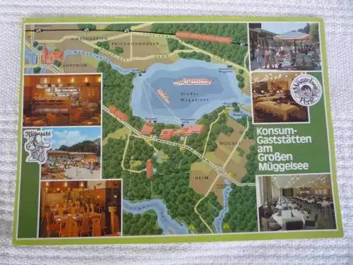 [Echtfotokarte farbig] Konsum-Gaststätten am großen Müggelsee, Müggelsee Perle, Rübezahl, Rückseite: Berlin - Hauptstadt der DDR. 