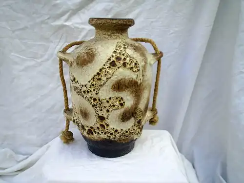 Ausdrucksstarke Vase, Kunstkeramik, 1960er / 70er, DB Dümler & Breiden Keramik, mit Seil als Griff