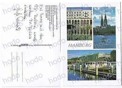 [Ansichtskarte] HAMBURG Alster Turm-Ruine Rathaus BRD 1999
HAMBURG  (Deutschland)      - Alsterarkaden an der Kleinen Alster - Blick über die Binnenalster auf Rathaus und die Turmruine der Nikolaikirche - Schiffsanlegestelle. 