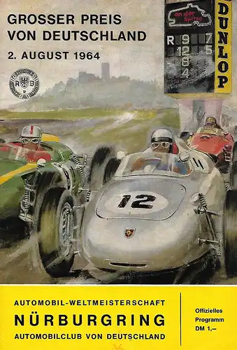 Programmheft vom  Formel-1-Weltmeisterschaftslauf "Großer Preis von Deutschland" auf dem Nürburgring vom 2. August 1964, Format A5, tw. handschriftliche Eintragungen in den Startlisten möglich, sehr gut erhaltener Zustand: Programmheft vom  Formel...