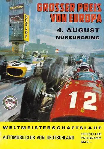 Programmheft vom  Formel-1-Weltmeisterschaftslauf "Großer Preis von Deutschland" auf dem Nürburgring vom 4. August 1968, Format A5, tw. handschriftliche Eintragungen in den Startlisten möglich, sehr gut erhaltener Zustand: Programmheft vom  Formel...