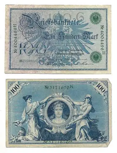 100 Mark Reichsbanknote 1908 (I)  grünes Siegel - Deutsches Kaiserreich