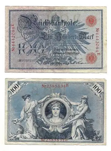 100 Mark Reichsbanknote 1908 (I)  rotes Siegel - Deutsches Kaiserreich
