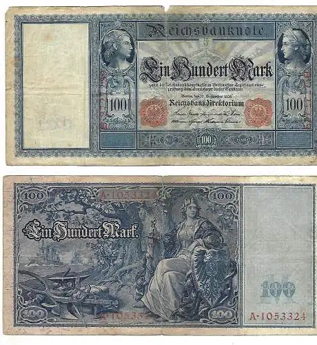 100 Mark Reichsbanknote 1908 (II)  rotes Siegel - Deutsches Kaiserreich