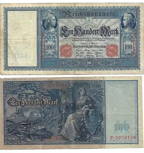 100 Mark Reichsbanknote 1910 - rotes Siegel - Deutsches Kaiserreich