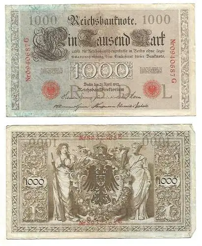 1000 Mark Reichsbanknote 1910 - rotes Siegel - Deutsches Kaiserreich