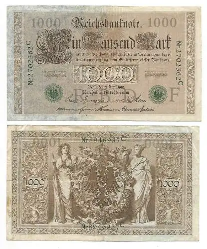 1000 Mark Reichsbanknote 1910 - grünes Siegel - Deutsches Kaiserreich