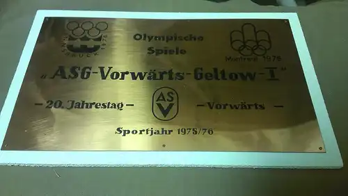 Ehrentafel "ASG-Vorwärts-Geltow-I" 20. Jahrestag ASV Vorwärts Sportjahr 1975/76