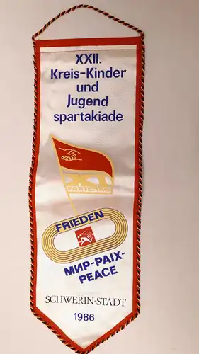 DDR Wimpel XXII. Kreis-Kinder und Jugendspartakiade Schwerin-Stadt 1986