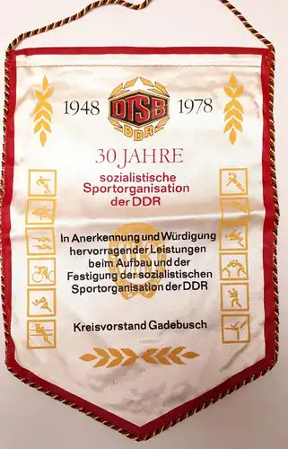 DDR Wimpel 30 Jahre sozialistische Sportorganisation der DDR Kreisvorstand Gadebusch