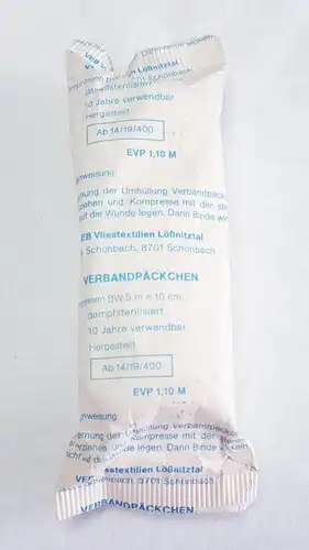 DDR Verbandpäckchen mit 2 Kompressen BW 5 m x 10 cm dampfsterilisiert
