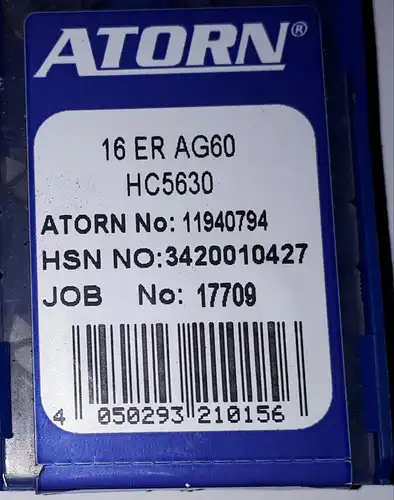 ATORN Gewindedrehplatten Teilprofil 60 Grad HC5630 16 (ER/ EL) AG60 R 0,5-3,0mm