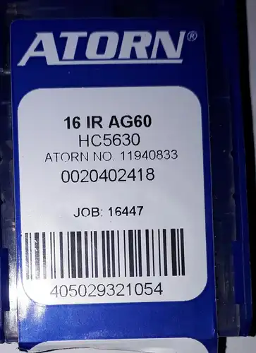 ATORN Gewindedrehplatten Teilprofil 60 Grad HC5630 16 (IR/ IL) AG60 R 3,5-5,0mm