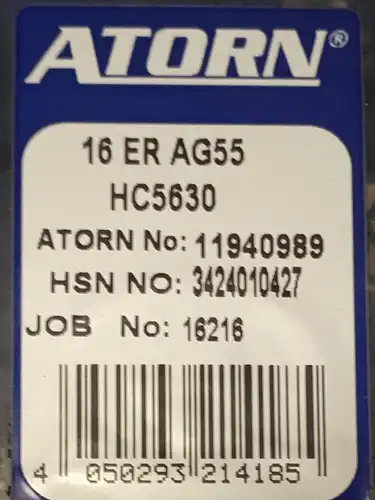 ATORN Gewindedrehplatten Teilprofil 55 Grad HC5630 16 (ER/ EL) AG55 Rechts 48-8