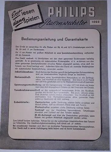 Bedienungsanleitung Plattenwechsler 1003
