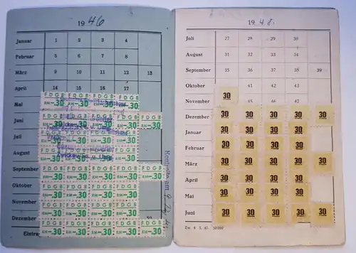 FDGB Mitgliedskarte aus Gründungsjahr 1946 Zwickau und Umgebung